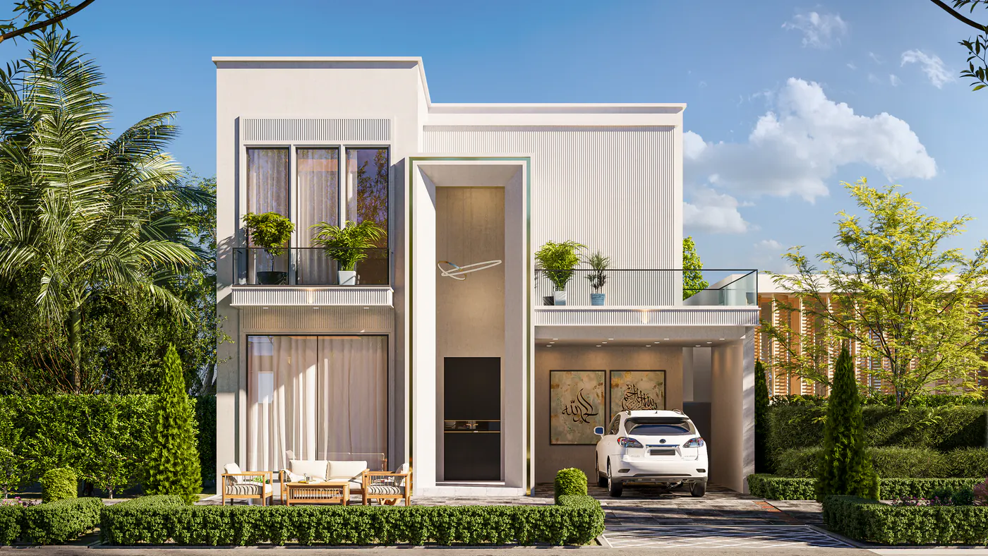 10 Marla villa front elevation render by Janan Manzil Multan
